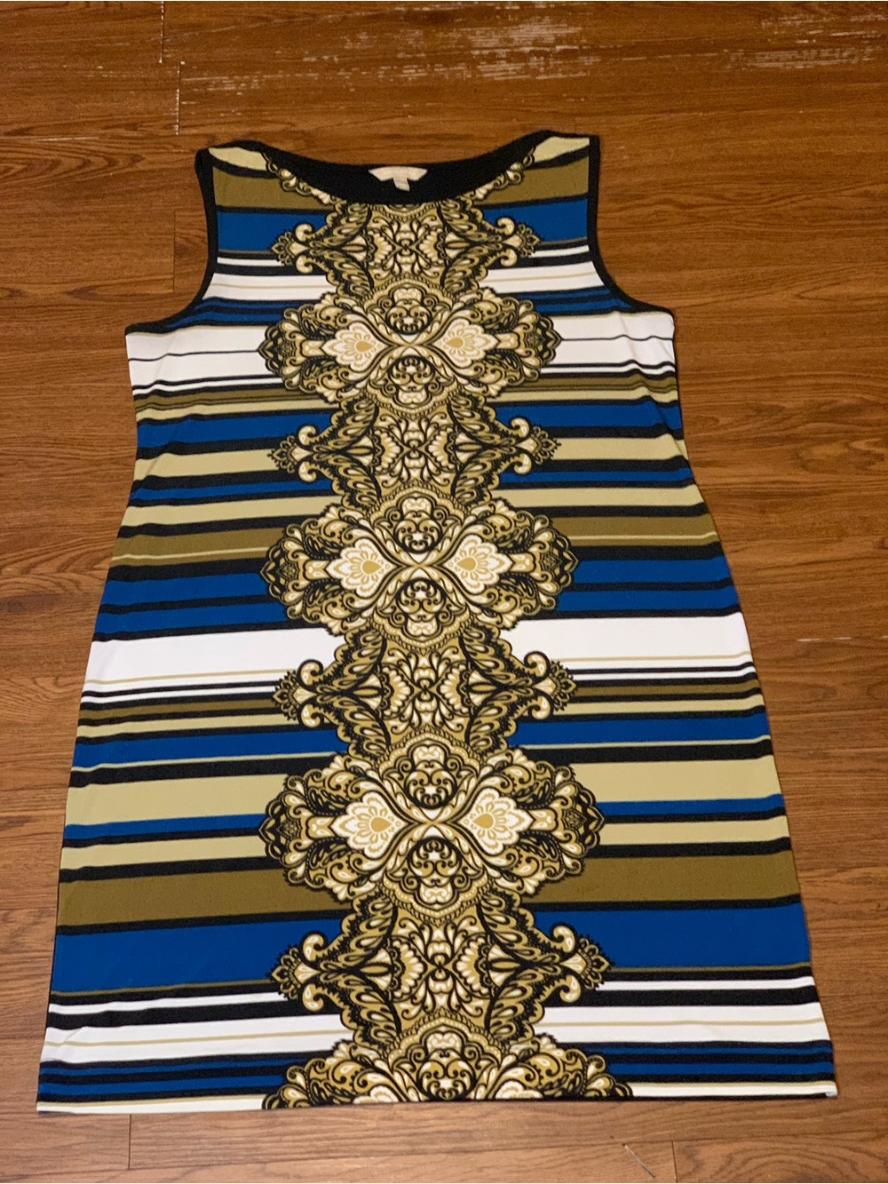 Banana Republic Baroque Print Sleeveless Sheath Dress in Blue and Gold - Picture 3 of 9
